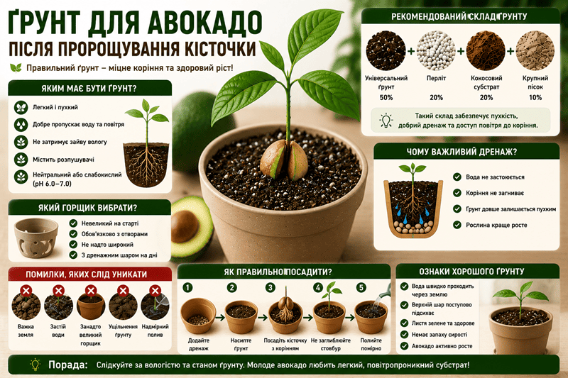 Ґрунт для авокадо після пророщування кісточки