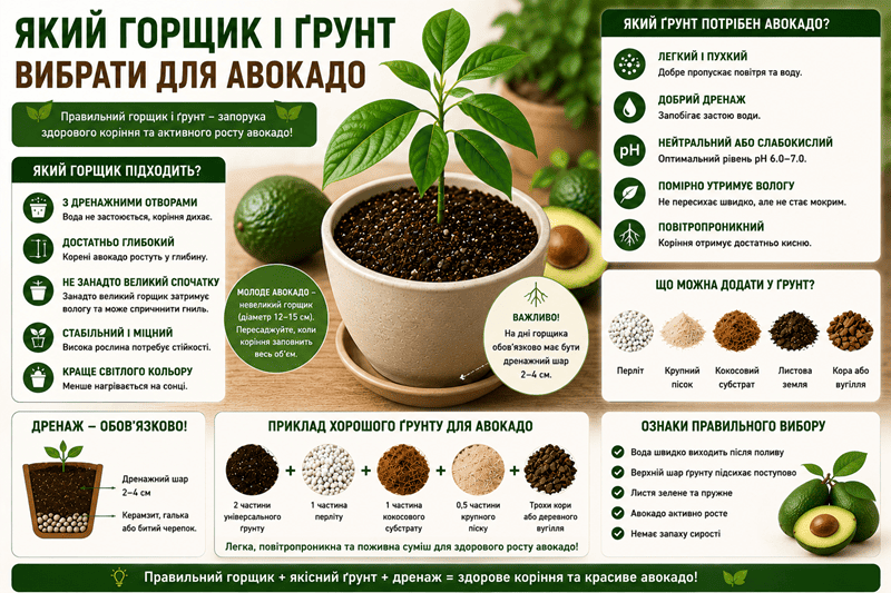 Який горщик і ґрунт вибрати для авокадо