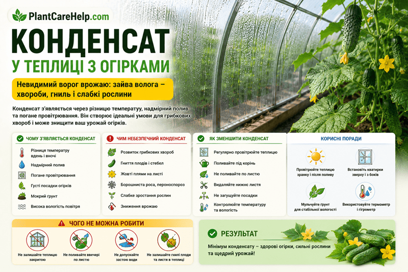 Конденсат у теплиці з огірками