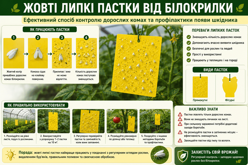 Жовті липкі пастки від білокрилки