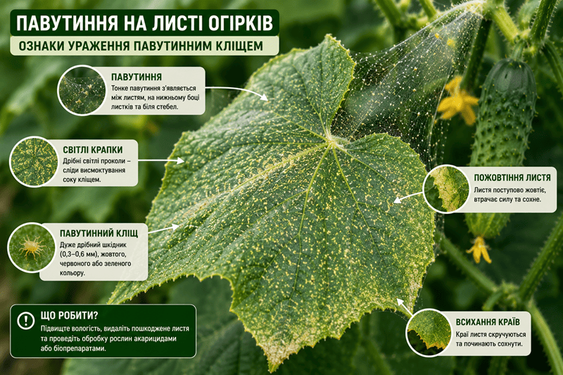 Павутиння на листі огірків