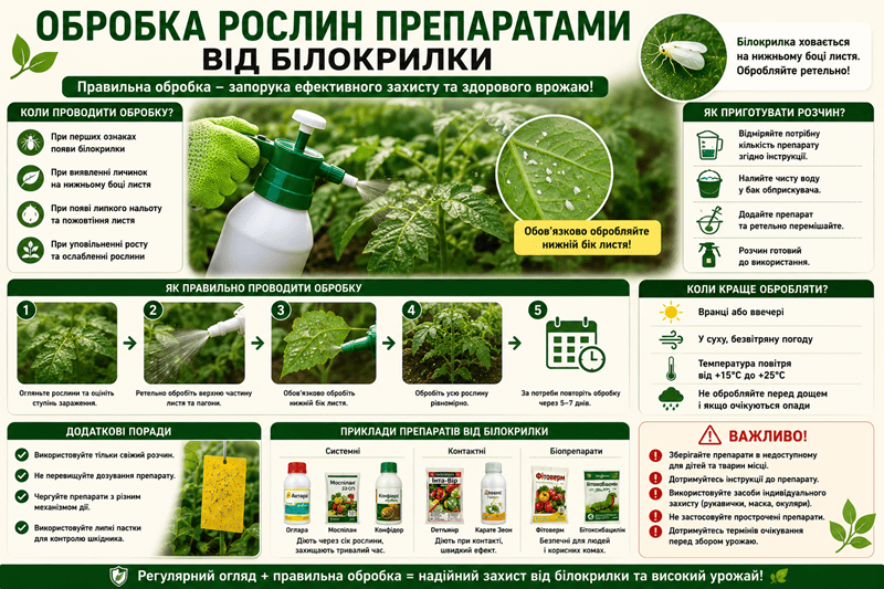Обробка рослин препаратами від білокрилки