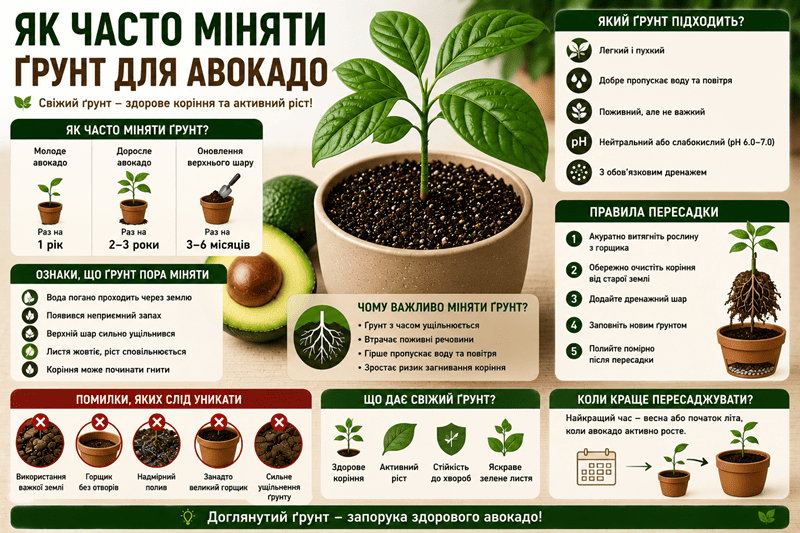 Як часто міняти ґрунт для авокадо