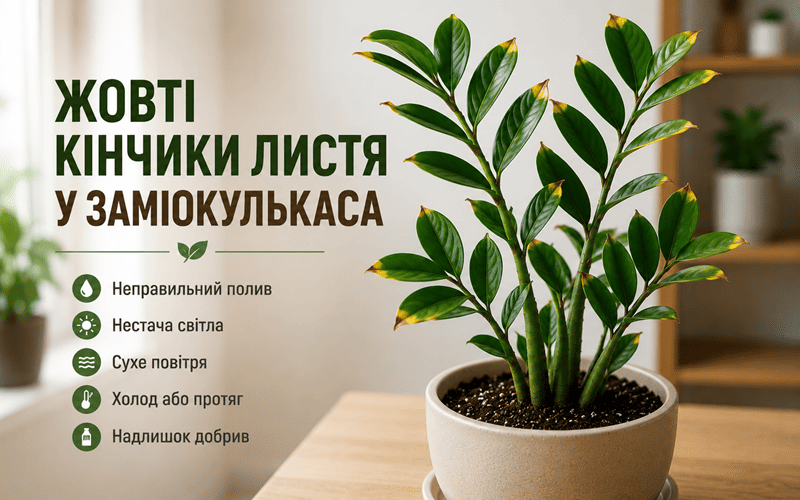 Жовті кінчики листя у заміокулькаса