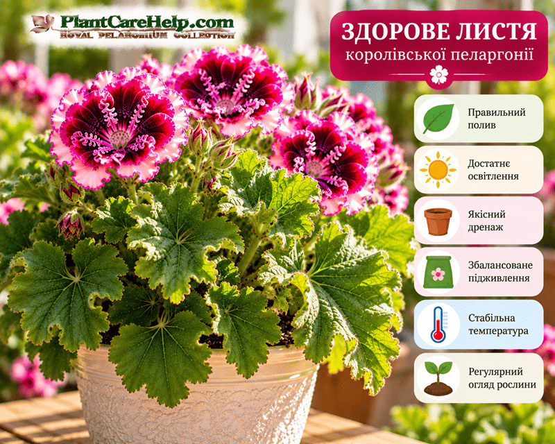 Здорове листя королівської пеларгонії після відновлення