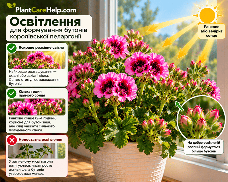 Освітлення королівської пеларгонії для формування бутонів