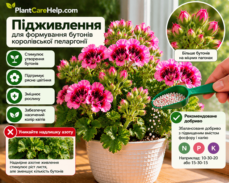 Підживлення королівської пеларгонії під час формування бутонів